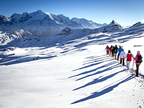 snowshoes walk in chamonix with a guide